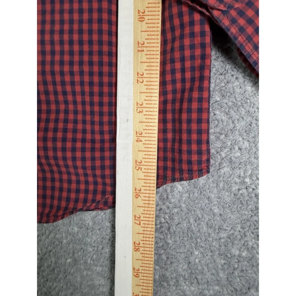 J Crew Slim Fit Flex Washed Red Navy Gingham Check Button Down Mens XL Preppy
